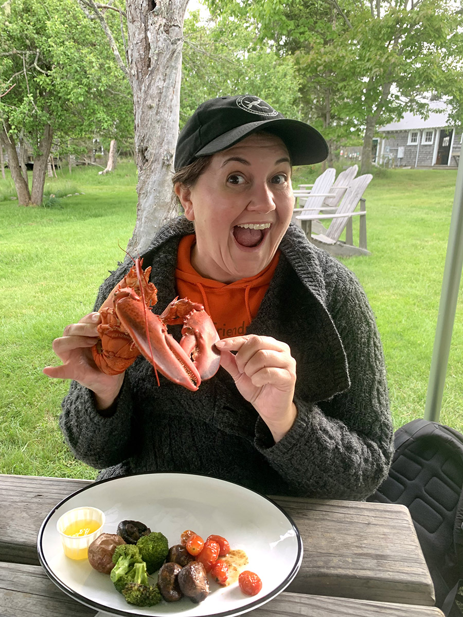 Jessica Dyszel with lobster at Hog Island 20220602
